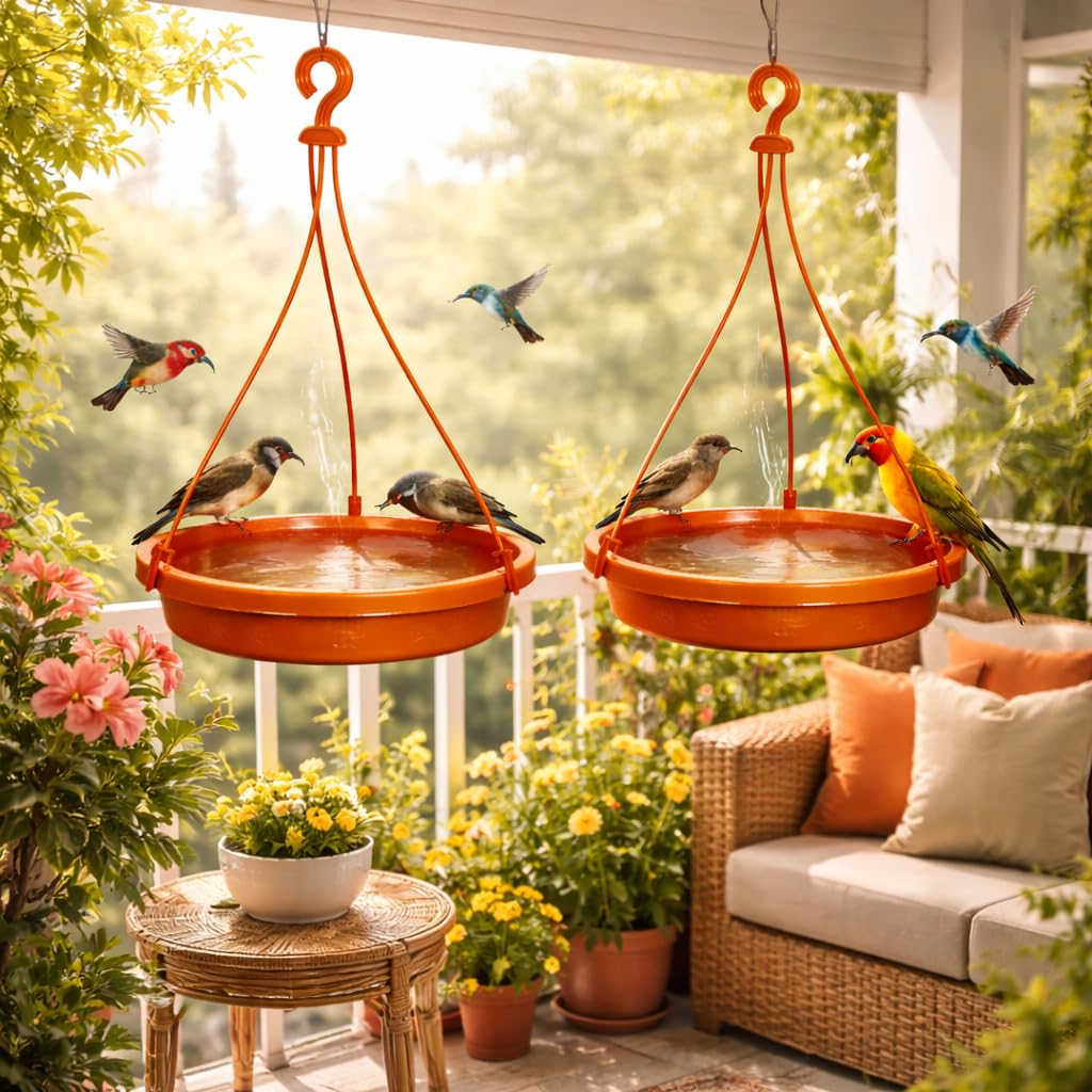 Bird Feeder Hanging Bowl Pack of 2 for Balcony & Garden | 2-in-1 Bird Water Feeder & Bird Bath Tray | Large Outdoor Hanging Bird Feeding Dish with Hook | Durable All Weather Plastic-image-33