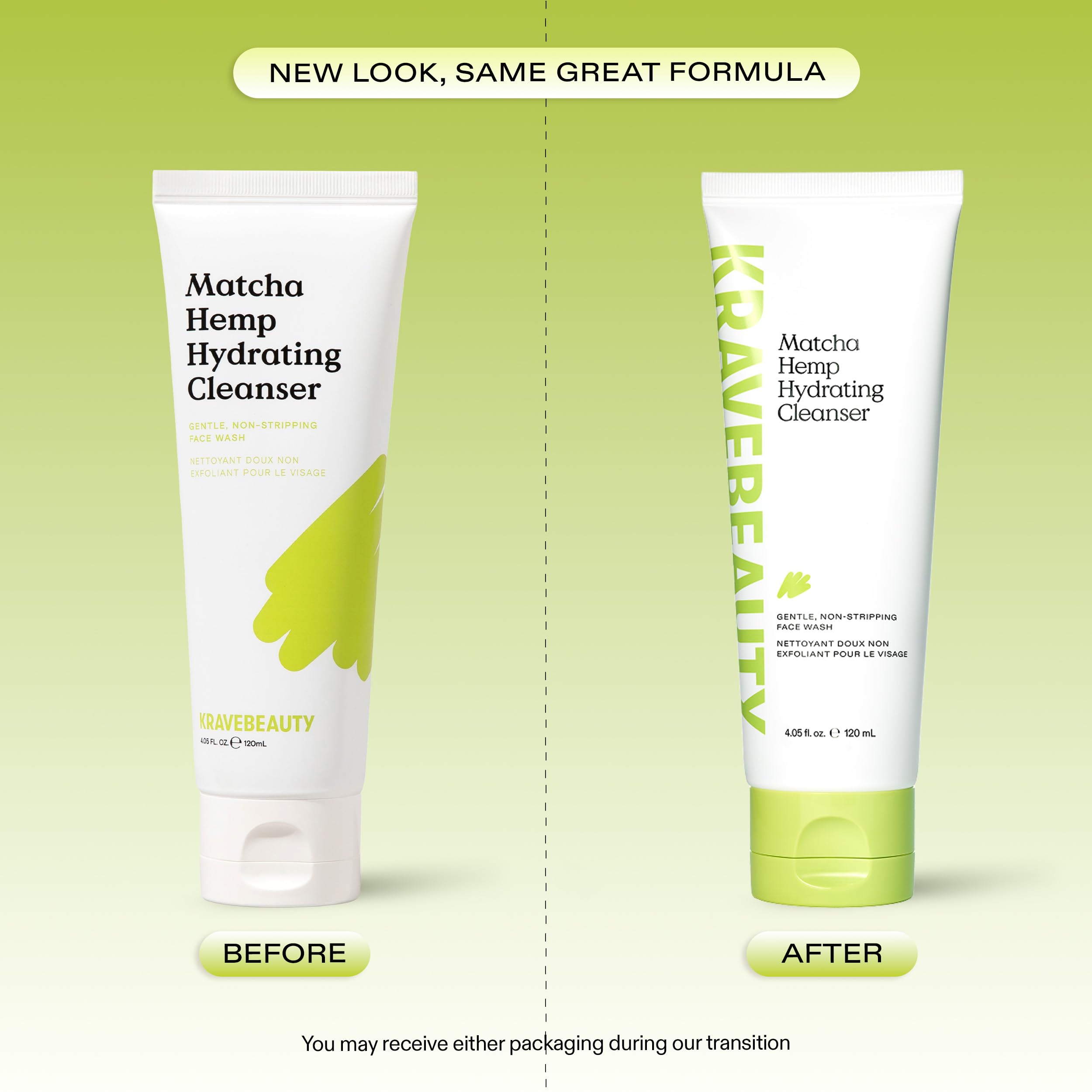 KraveBeauty DUO Hemp Moisturiser Matcha Limpiador facial diario que no seca la piel, fortalece la barrera de la piel, enriquecido con aceite de semilla de cáñamo, agradable al tacto
