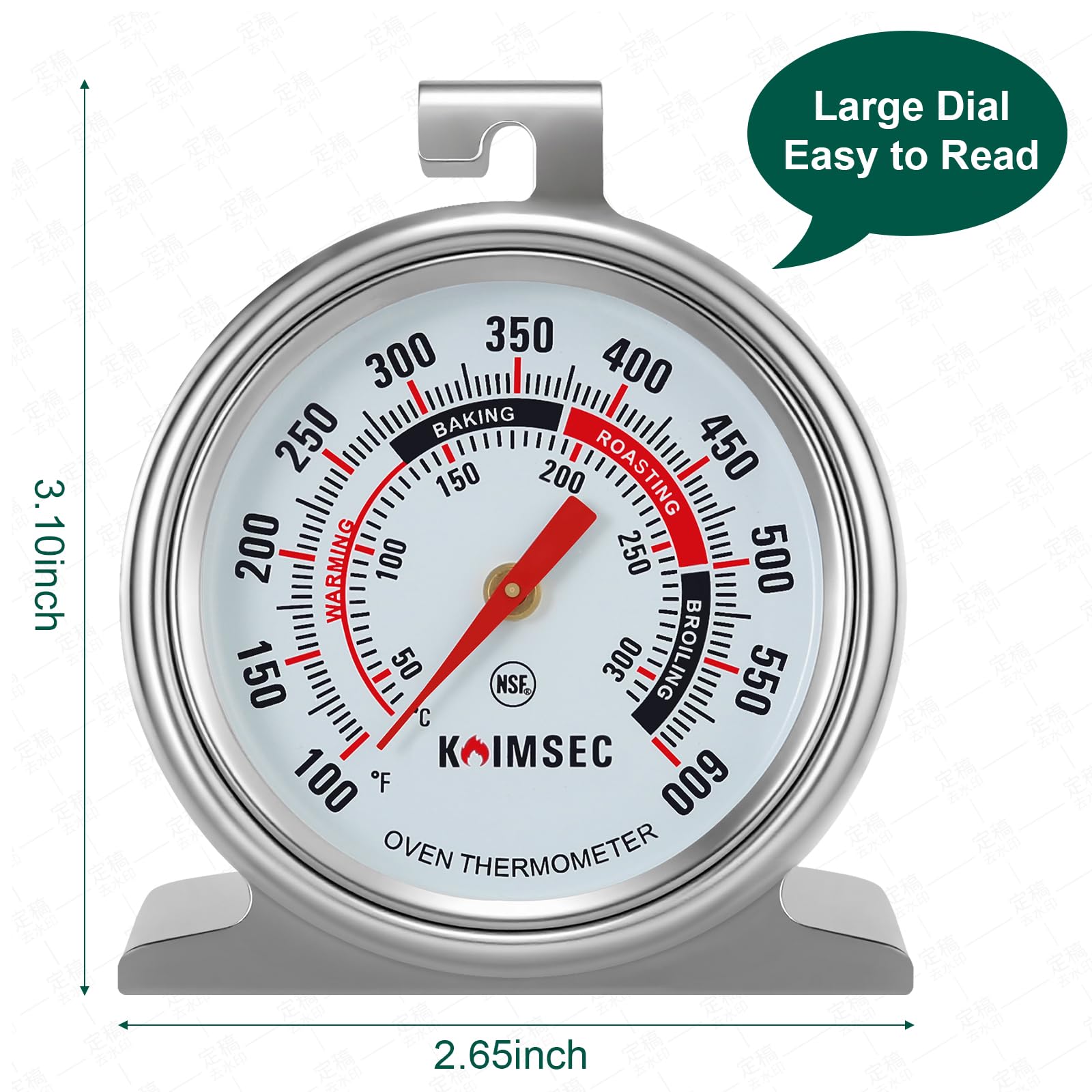 Oven Thermometer for Temperature Gauge, Safe for Inside Gas/Electric/Grill Smoker, Analog Dial Stainless Steel Oven Thermometers with Large Hanger & Base for Instant Reading in Cooking Baking