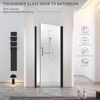 Vista 3 de Puerta de ducha de baño, puerta de ducha de vidrio templado sin marco, panel de ducha de 28 pulgadas de ancho x 72 pulgadas de alto, puerta batiente