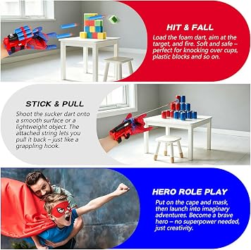Hero Spider Web Shooters, Kids Wrist Launcher Spider Toys with Cape & Mask Cosplay Costume, Role-Play & Imaginative Play Superhero Toys, Christmas Halloween Birthday Party Favors for Boys Girls