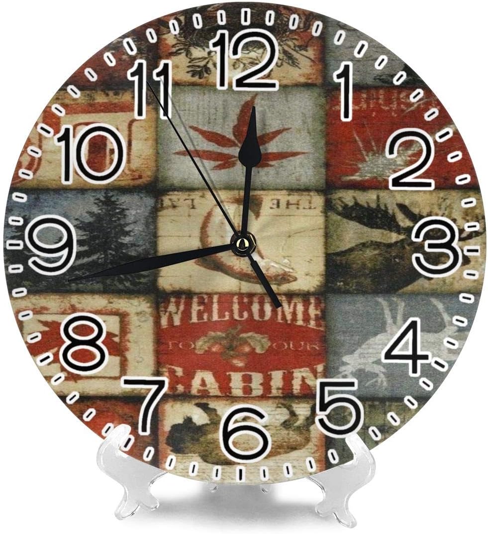 Amazoncom Rustic Vintage Cabin Bear Moose Cl Silent Round Wall Clocks Non Ticking Pvc Desk Clock Quality Vintage Decorative Clocks 984 Inch Lightweight Round Clock Easy To Read For Home Office School