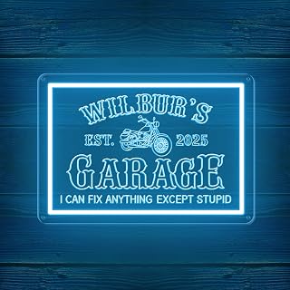 Custom Garage Neon Sign for Wall Decor, Personalized LED Neon Motorbike Signs for Men Dad Father Gifts, Customized Garage Light Up Signs for Workshop Carport Repair Shop Carbarn Man Cave Business