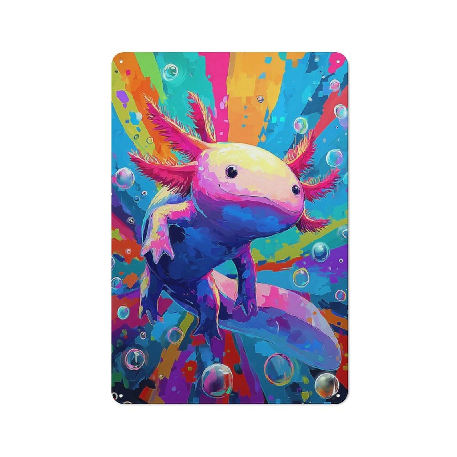 Junmoney Colorful Axolotl Painting-2 Metal Wall Sign 30X20cm Featuring For Café Or Restaurant, A Decorative Metal Sign For Cafés And Restaurants