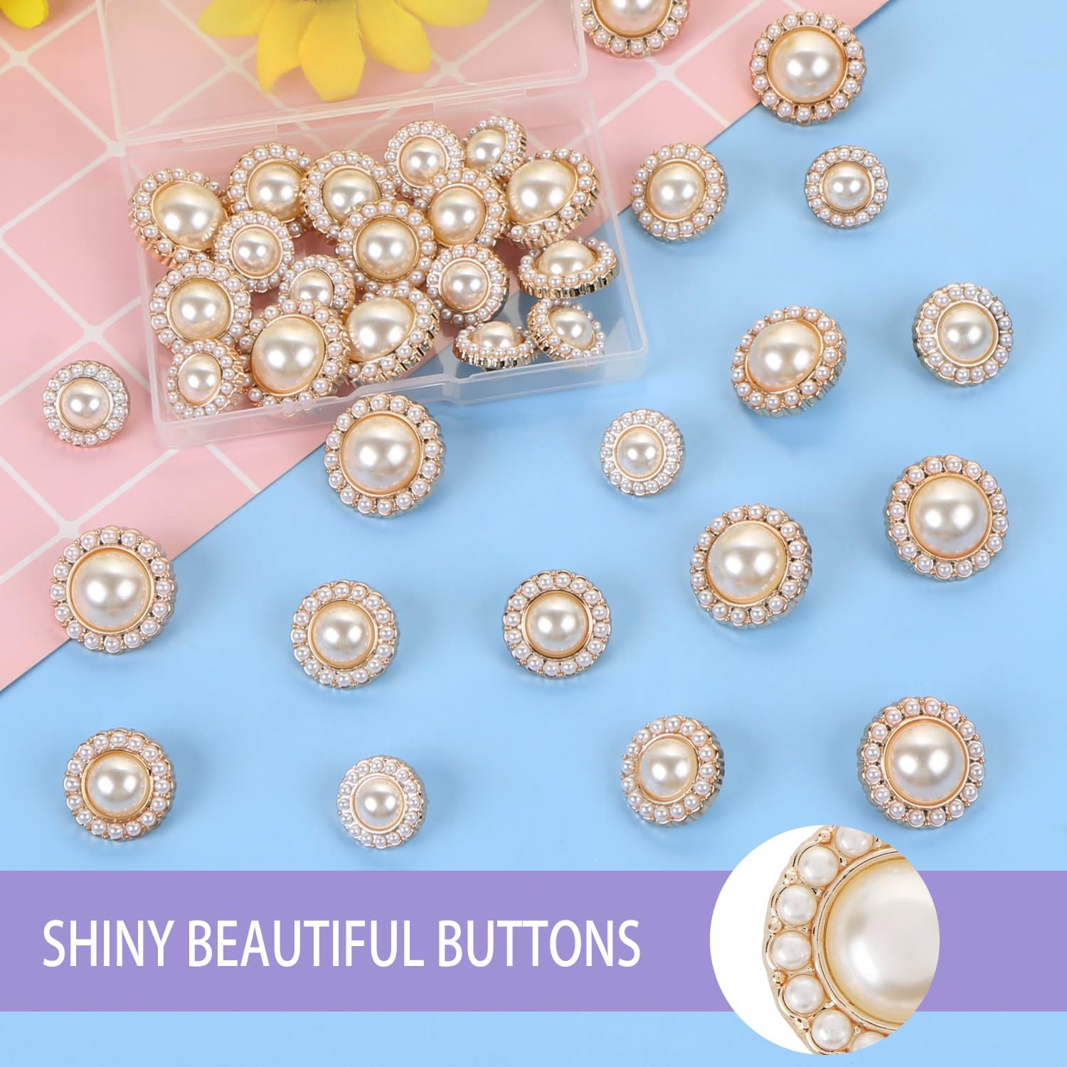 UHOMENY Gold Vintage Faux Pearl Buttons, 36PCS Round Decorative Buttons for Women's Shirt, Brooch - Image 4