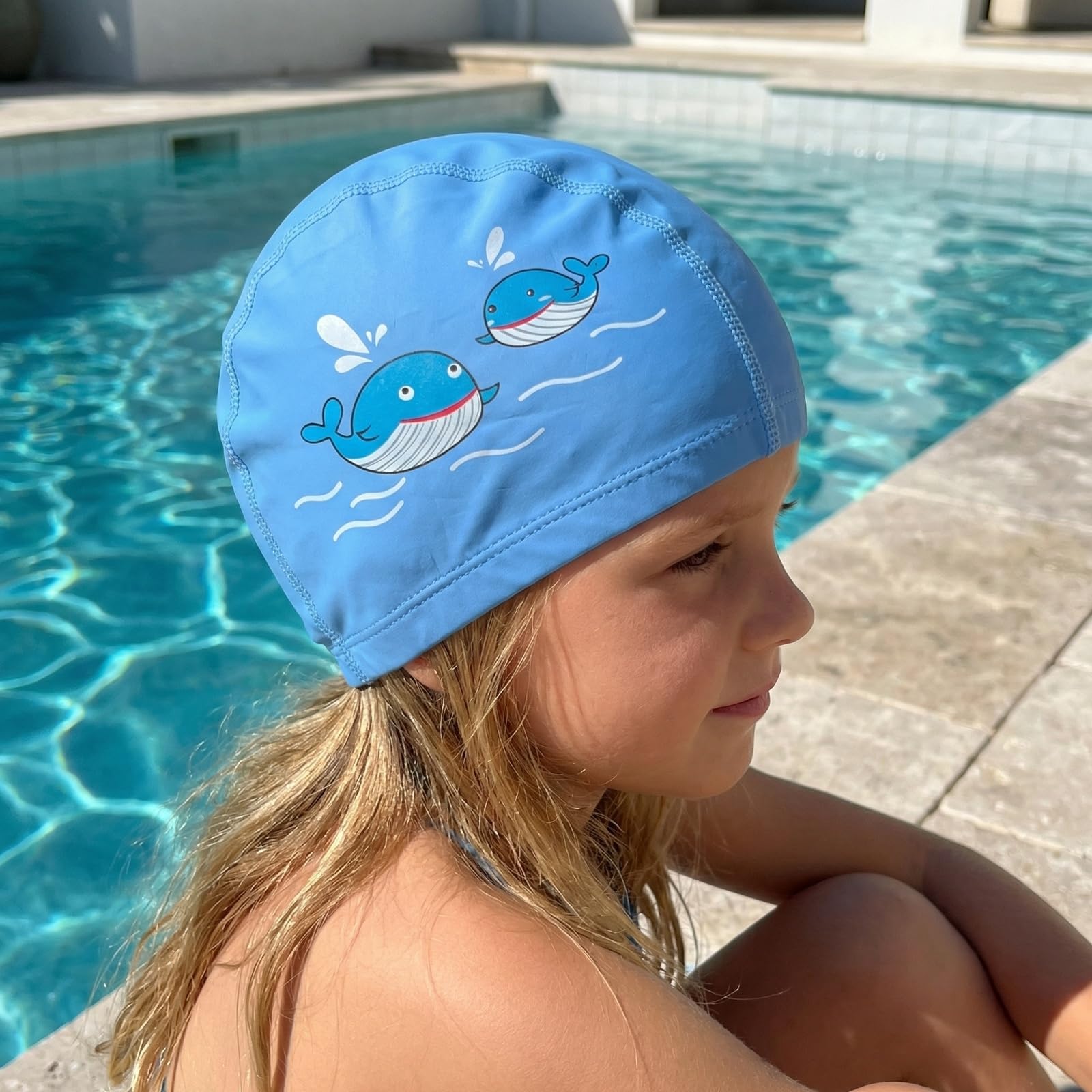 Gorro De Natación Infantil, con Revestimiento Impermeable De PU, Patrón De Pez, Azul