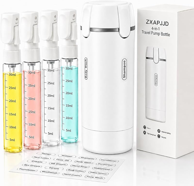 Frasco dispensador de viagem 4 em 1 ZXAPJJD branco, 4 unidades de 30 mL