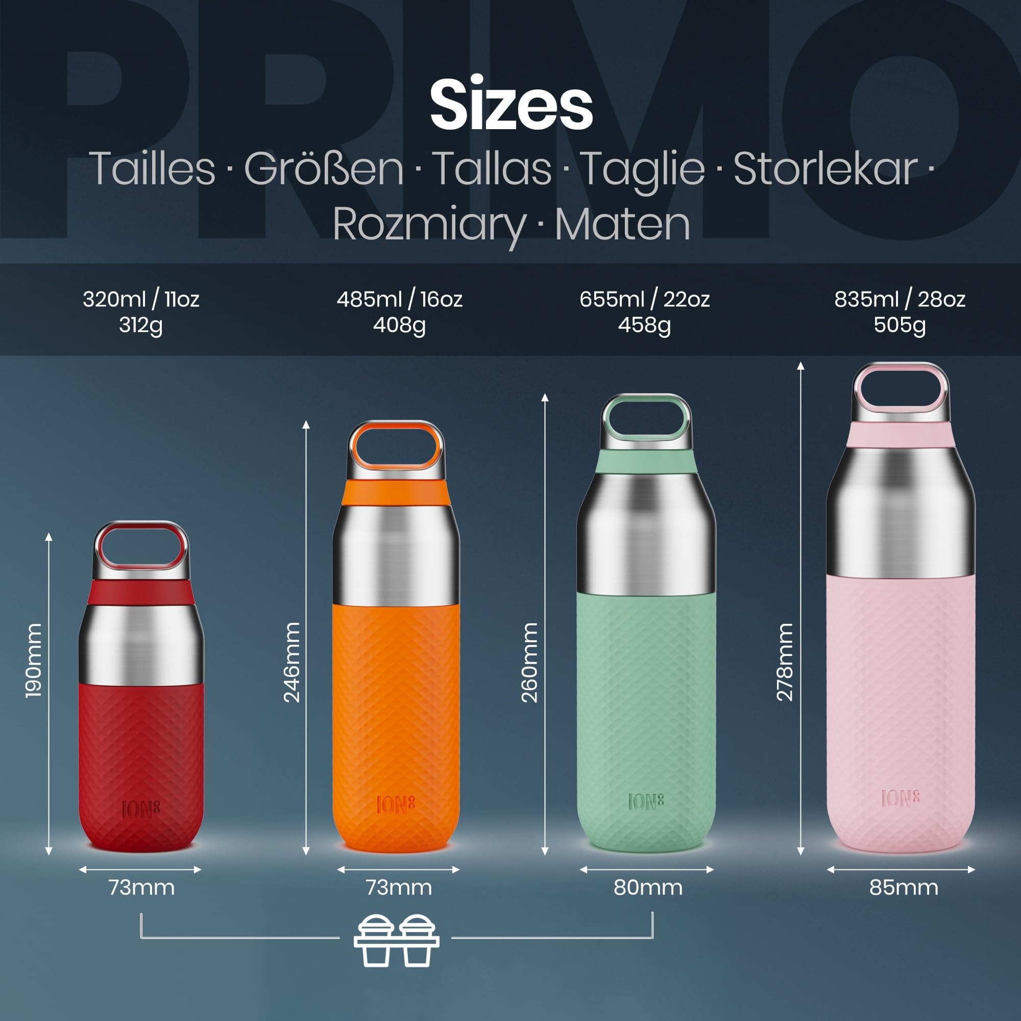 ION8 PRIMO ROAM Borraccia Termica 835 ml (28 oz)- Acciaio Inox Antiperdita, Isolamento Sottovuoto per Bevande Calde e Fredde, Tappo a Vite, Lavabile in Lavastoviglie, Lilla