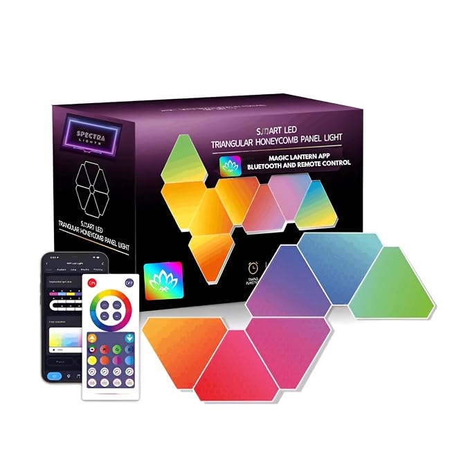 LED Triangle Panel - DIY RGBIC Wall Light for Bedroom, Living Room, Gaming Room and Office Decor with App Control, Remote Control and Music Sync- Pack of 6, Multicolor