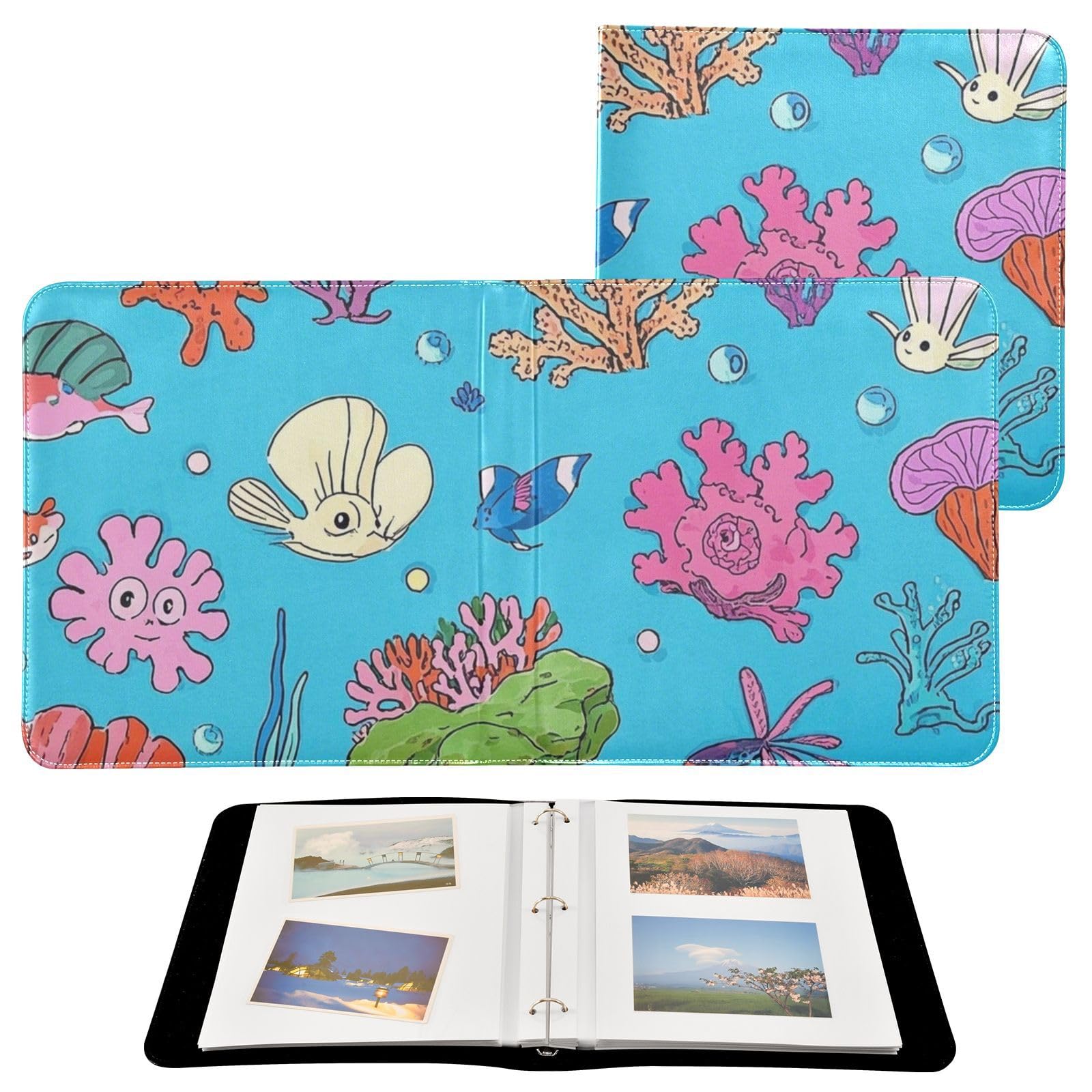 Photo Album 4x6, 5x7,6x8,Artificial Leather Photo Albums with 20 Detachable Sheets Coral Design for Family Wedding,Multi 1