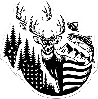 (2 Pack) Deer Hunting Fishing Stickers - American Outdoorsman - Country Decal - 5" On Longest Side - Sticks to Smooth Flat Surfaces - Made in USA - BMCS10632