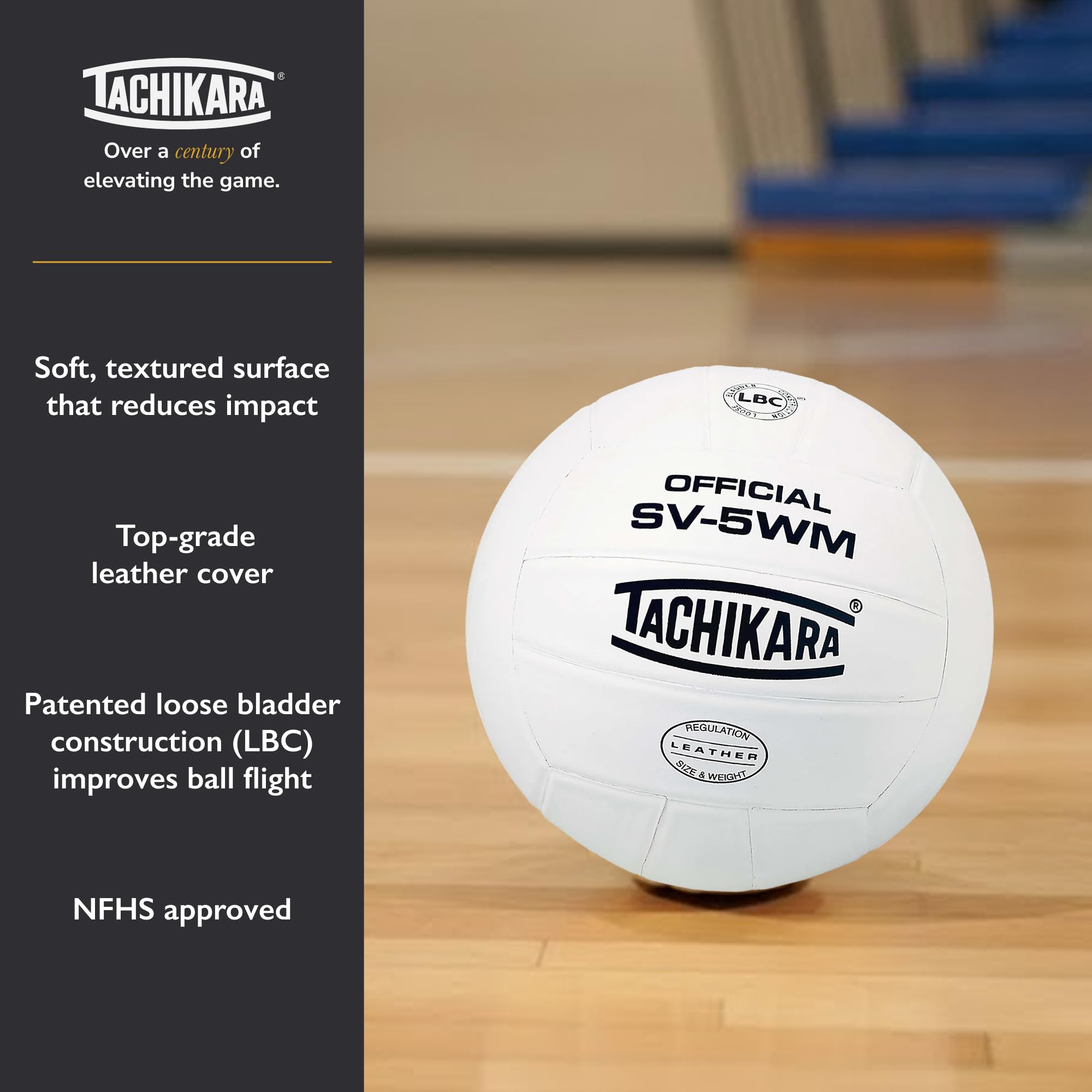 Tachikara Full Grain Leather Volleyball, Blue-White-Silver, Indoor