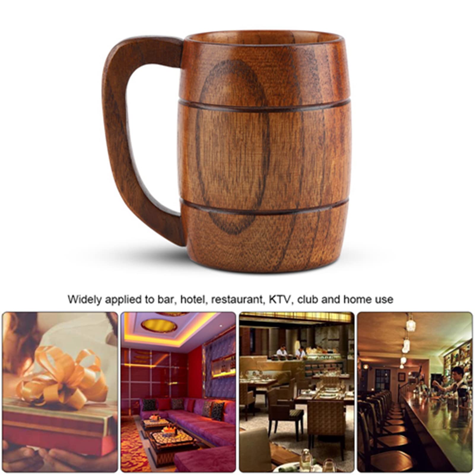 Boccale di Birra in Legno, Boccale di Birra in Legno Naturale Boccale di Birra Retrò Grande Capacità Boccale Classico Medievale con Manico Whisky Caffè Tè Regalo Uomo Accessori Bar Vintage