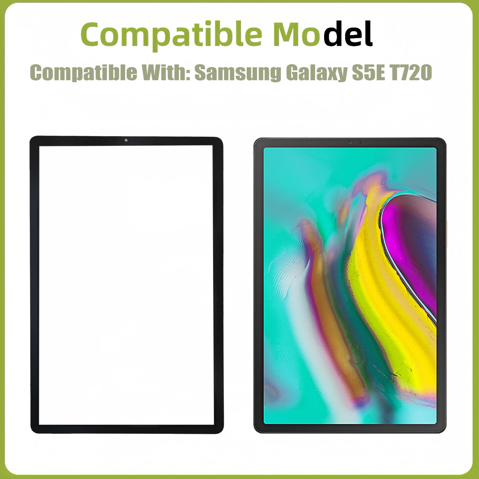 Kit de réparation d'écran en verre avant pour Samsung Galaxy Tab S5e [avec adhésif OCA] [pas d'écran LCD] 10,5" avec kit d'outils