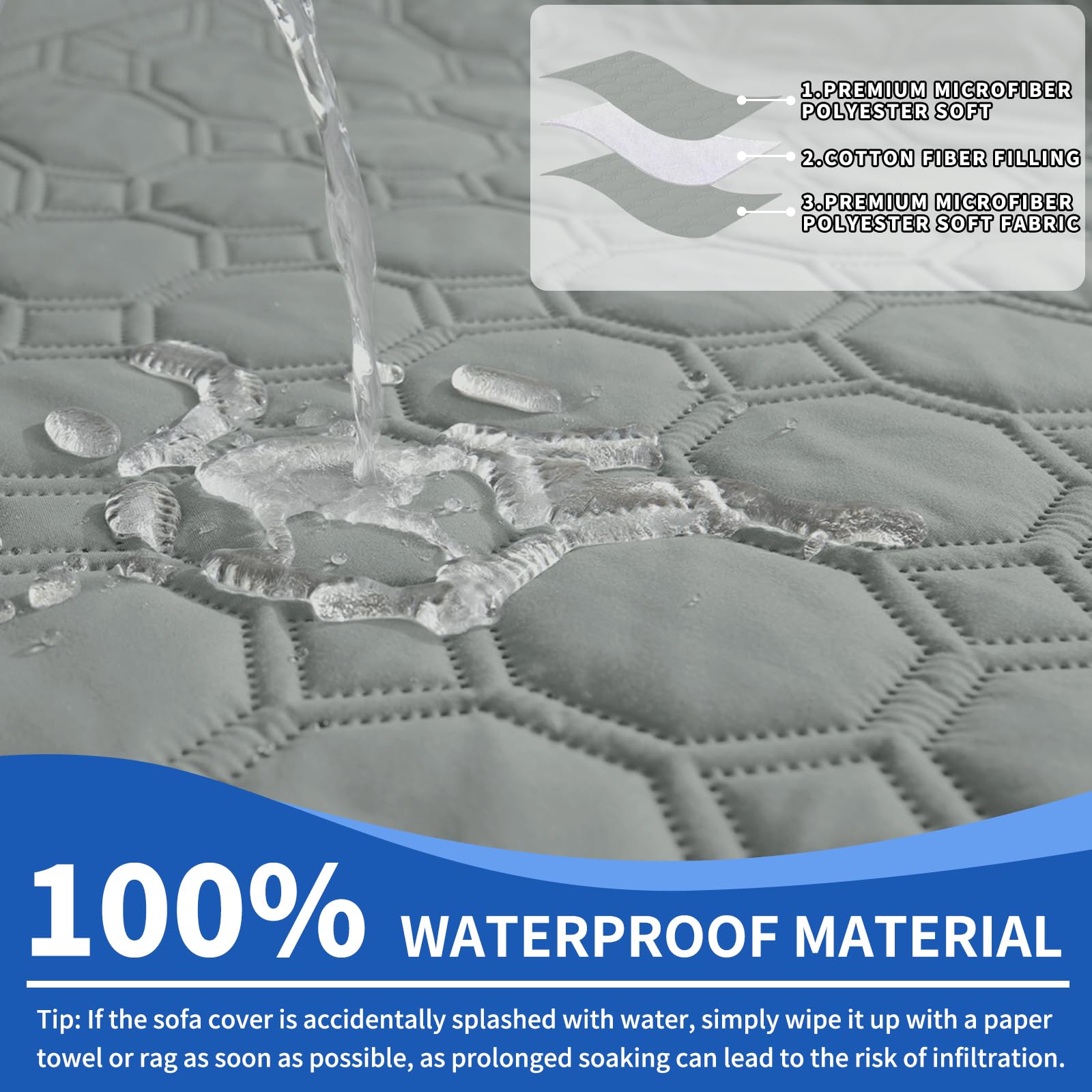 Ystyle Copridivano Impermeabile con Penisola 3 Posti (L 250 CM), Copridivano Angolare Destra/Sinistra Universale Reversibile, Copridivano Chaise Longue AntiGraffio Antimacchia, Grigio Chiaro