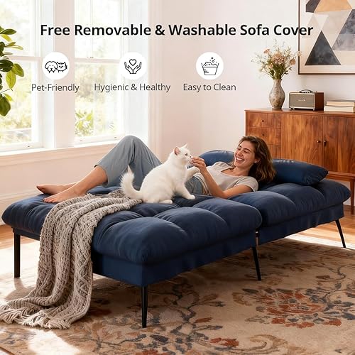 Miniatura 9 de COMHOMA Sofá cama convertible, sofá de tela de 68 pulgadas con respaldo ajustable, sofá biplaza reclinable, sofá cama, muebles de sala de estar,