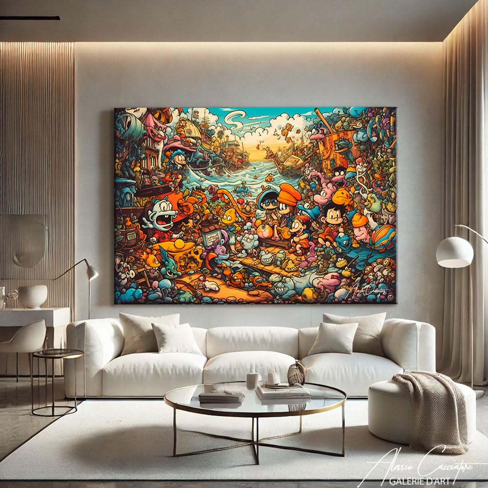 Quadro Graffiti Street Art con cornice decorazione da gioco camera da letto, tela pop art, grande formato, decorazione da parete, soggiorno, idea regalo per bambini, compleanno (120 x 80 cm)