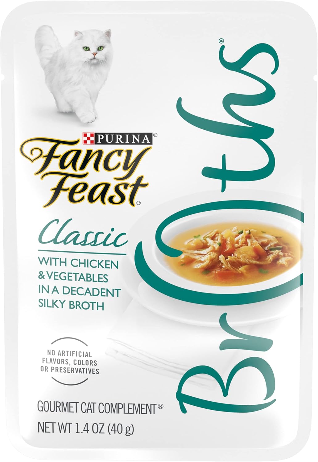 Fancy Feast Broth for Cats, Classic, With Chicken & Vegetables, 1.4Ounce Pouch, Pack of 16