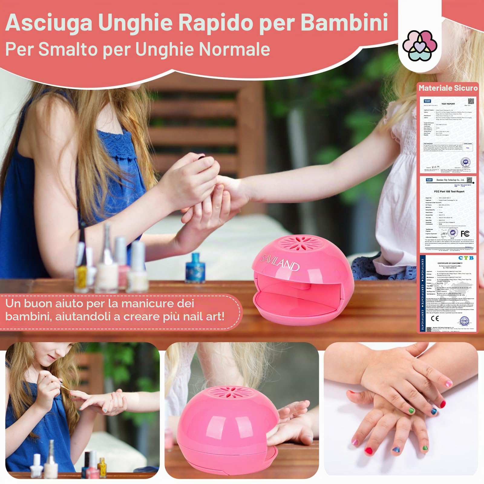 SAVILAND Asciuga Unghie Ad Aria, Essiccatore Sicuro per Unghie per Smalto Normale, Asciugatura Rapida, Mini Asciugatrice per Unghie, per Principianti, Strumento