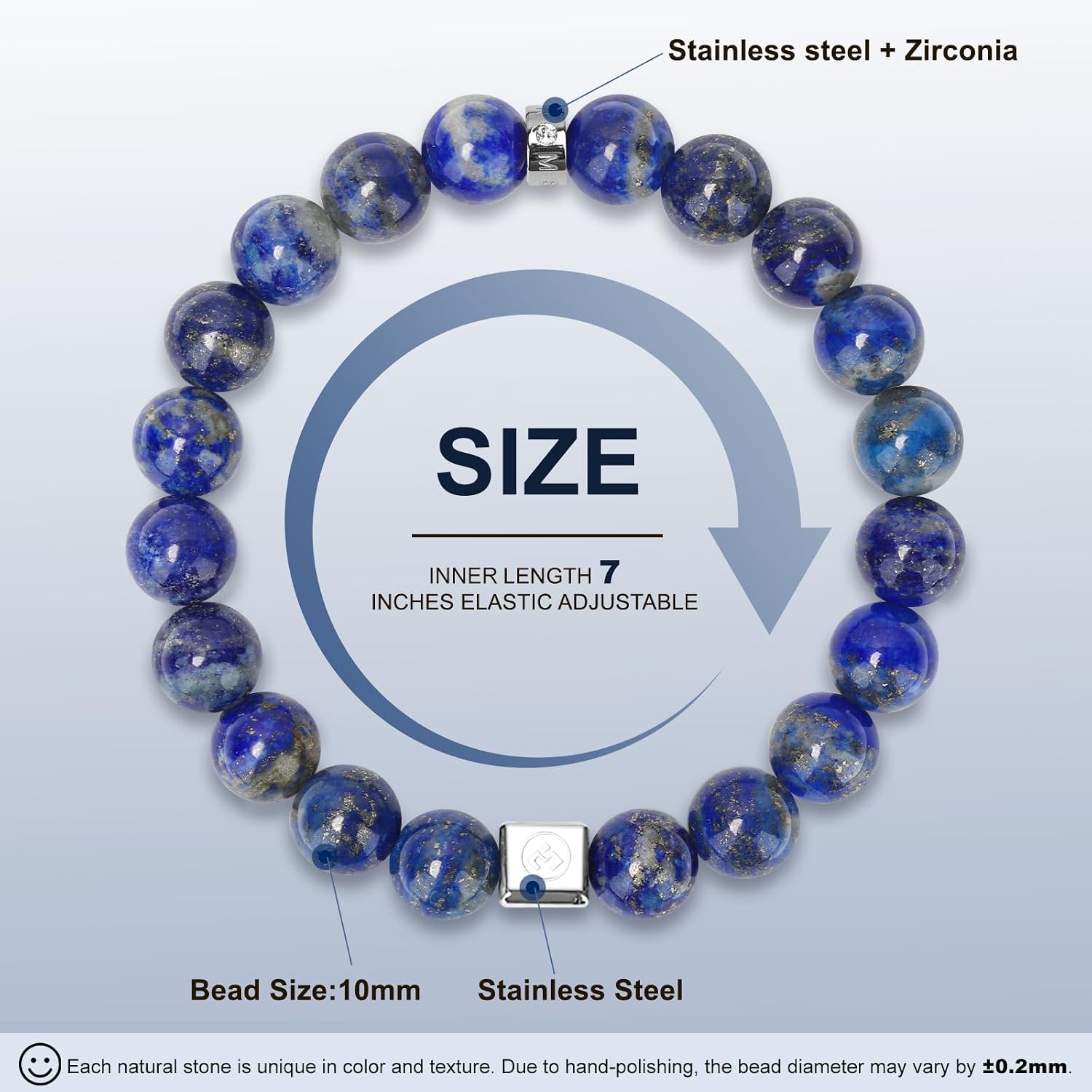 Mens Beaded Bracelets, 8mm/10mm Elastic Adjustable Link Bracelet with Natural Gemstone, Gifts for Men, Anniversary, Christmas and Thanksgiving,Lapis Lazuli/Obsidian/Silver Sheen Obsidian.