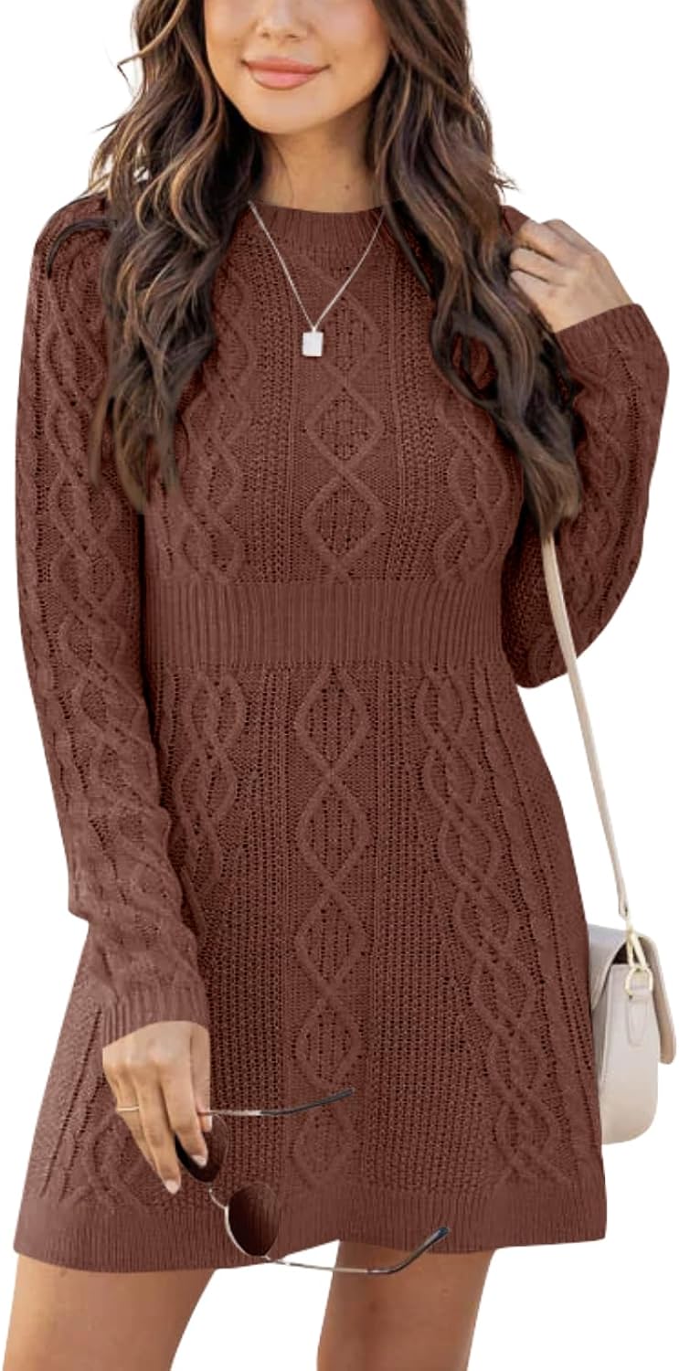Ebifin Strickkleid Damen - Elegantes Pulloverkleid In A-Linie Für Den Winter