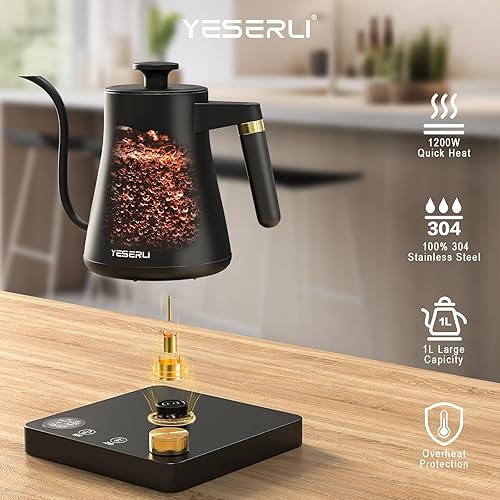 Miniatura 6 de Hervidor de cuello de cisne de 1200 W con control de temperatura de 1 , hervidor eléctrico para café y té, pantalla digital, 4 temperaturas