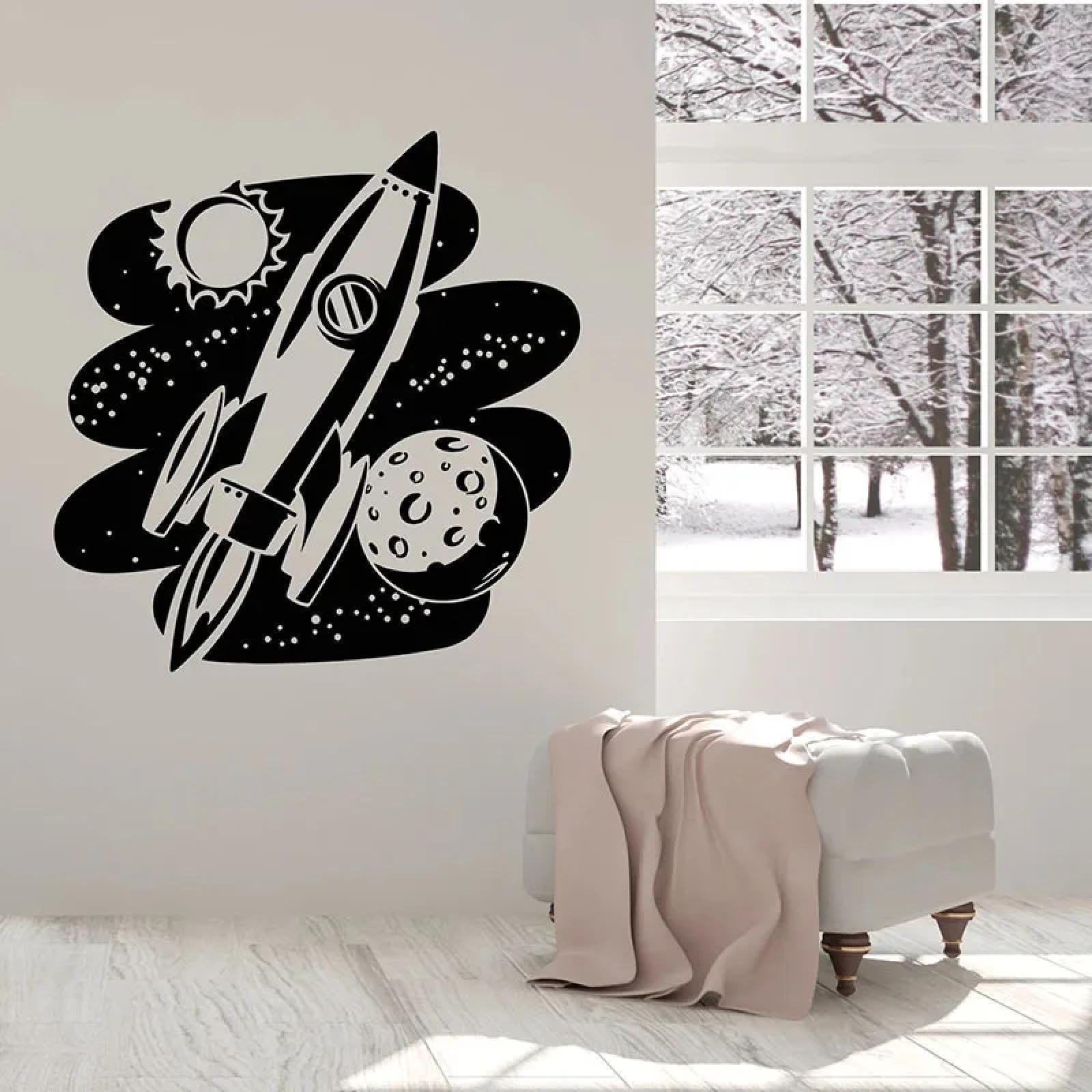 YOUOUSI Astronaut Vinyl Door and Window Stickers, Rocket Space wall Decals, Children's boy Bedroom Nursery Indoor Art Decals