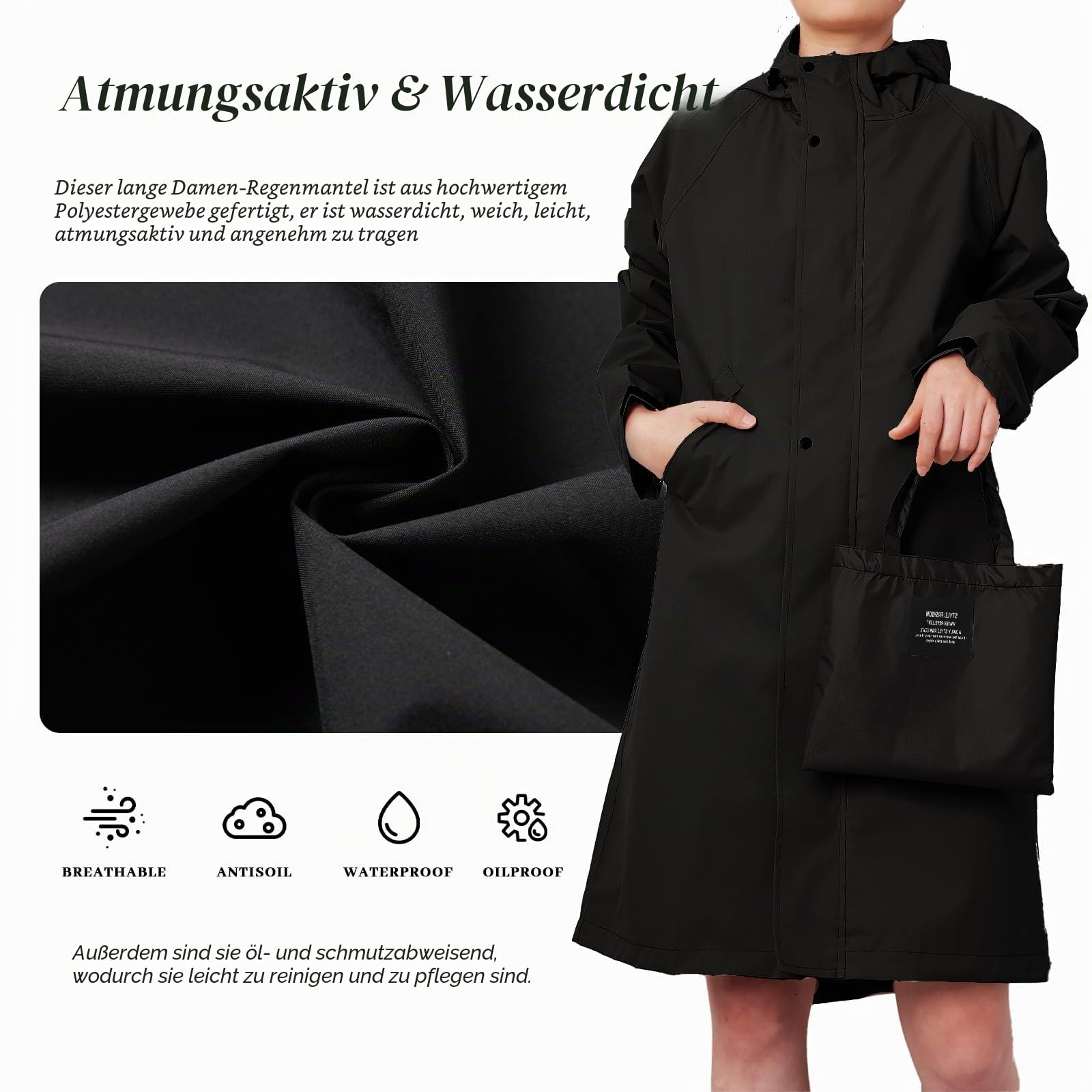 Regenjacken für Frauen Leichter Wasserdichter Regenmantel Lange Regenmäntel mit Kapuze Outdoor Windbreaker Travel Trenchcoat Packable Regenbekleidung