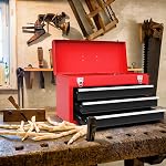 Goplus Boîte à outils avec 3 Des tiroirs, 20" Organisateur de poitrine d'outil portable avec fermeture à écluse & Linge pour la maison de coffre de garage, en acier en poudre, rouge (bleu) (noir + rouge)