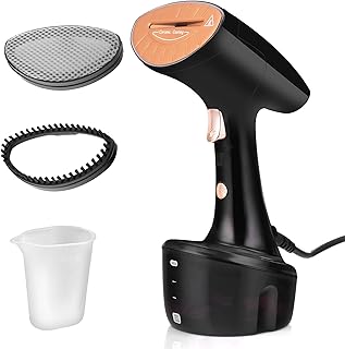 LEHMANN Dampfglätter, 1600 W, 25 g/min Dampfleistung, 320ml abnehmbarer Wassertank, Vertikale & horizontale Dampfbürste für Kleidung, inkl. 2 Aufsätze, Kompakt & Leicht, Schwarz/Roségold
