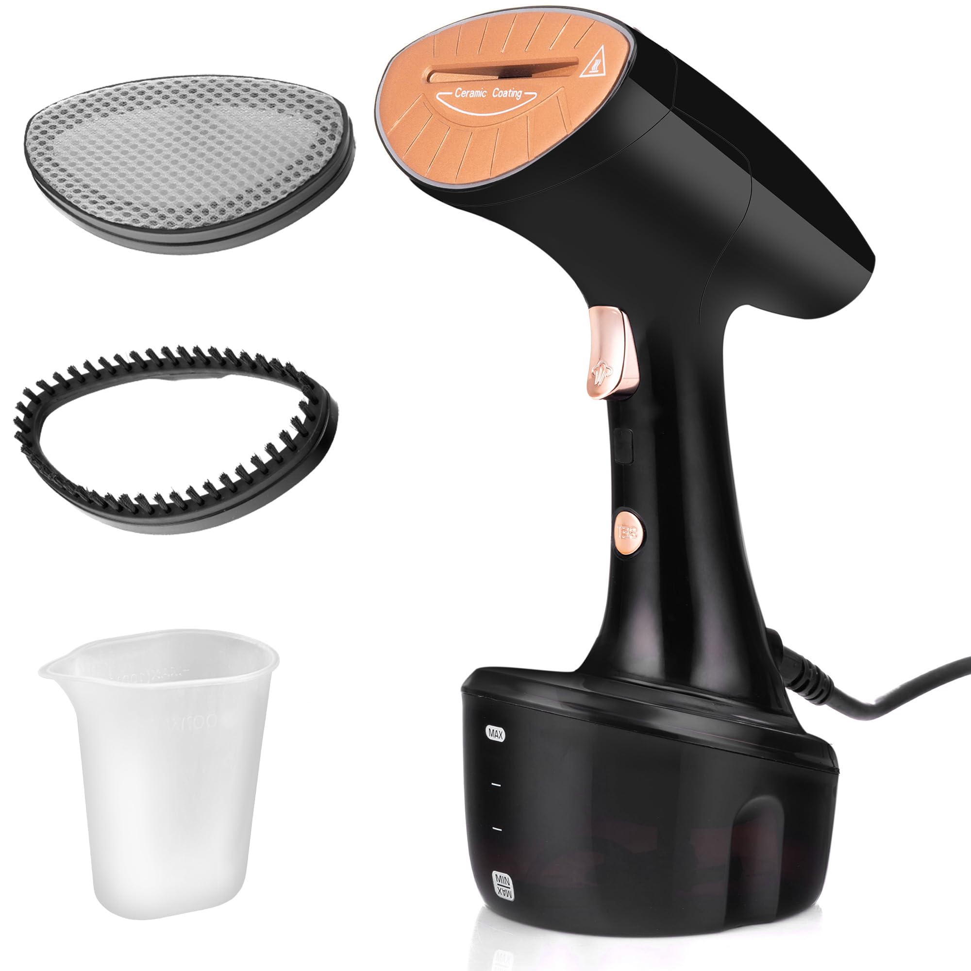 LEHMANN Parownica parowa, 1600 W, moc pary 25 g/min, zdejmowany zbiornik na wodę 320 ml, szybkie nagrzewanie, pionowa i pozioma szczotka parowa do ubrań, w zestawie 2 końcówki, kompaktowa i lekka