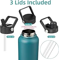 Vista 3 de 32 oz Insulated Water Bottle Stainless Steel Sport Bottles with 3 Lids,Light Blue Azul/claro