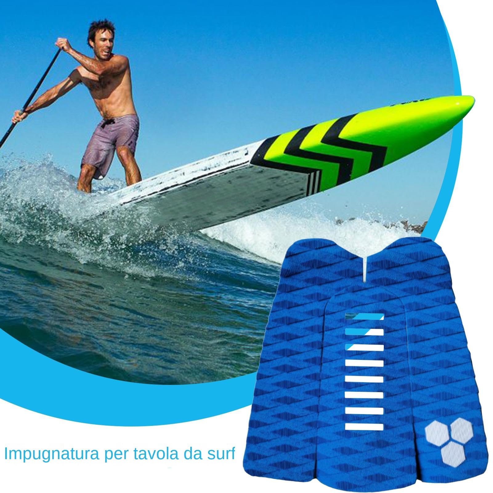 EVA Surfboard Deck Traction Pads, 3PCS Non Slip Tail Pad, 12.99x11.81x0.98 Inches Professional Adhesive Grip Sheets, Trimmable Anti Slips Surfing for Surfboards, Durable Deck Grips Set