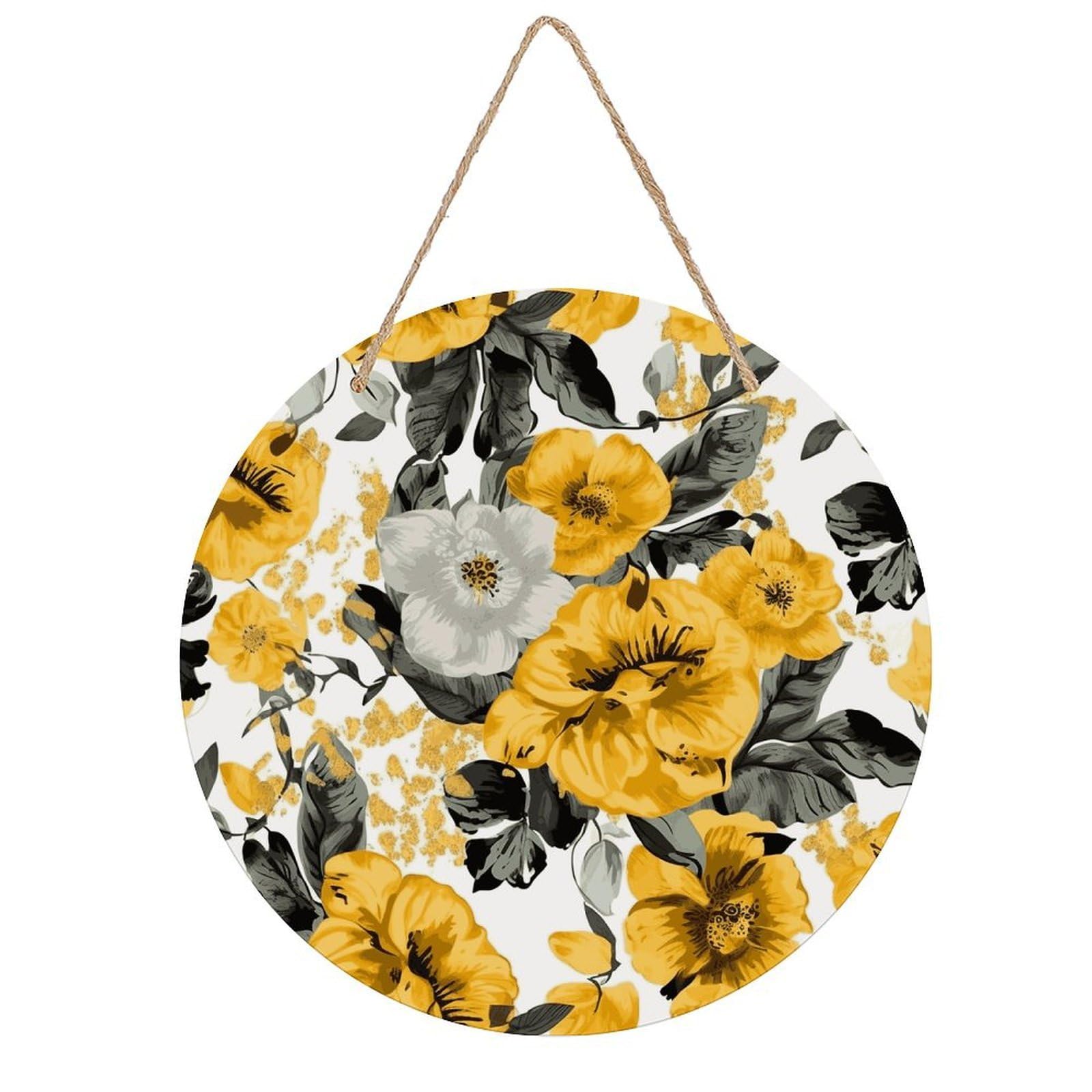 FekiLoot Yellow Rose Wall Art Decor Round Wood Hanging Sign Decoration Wooden Circle Door Sign Round Hanging Decorative Wood Plaque Door Hanger for Home Outdoor Indoor Decoration