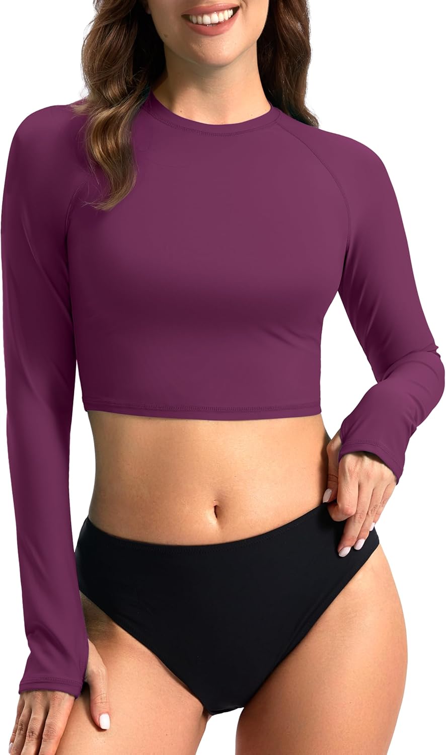Soothfeel Rash Guard for Women Long Sleeve Crop UPF 50+ Sun Protection Swim Shirts Quick Dry Bathing Suits Swimsuit Tops Only