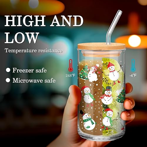 Miniatura 4 de 8 vasos de Navidad de 16 onzas, taza de café helado de Navidad con tapas de bambú y popote de vidrio, café, té, bebida de cacao caliente, pan de