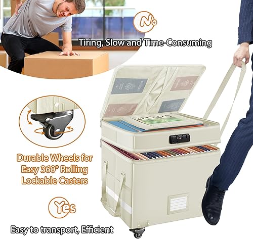 Miniatura 7 de DocSafe Caja de archivos con cerradura, caja de documentos ignífuga de 2 capas con ruedas, organizador de almacenamiento de archivos plegable con