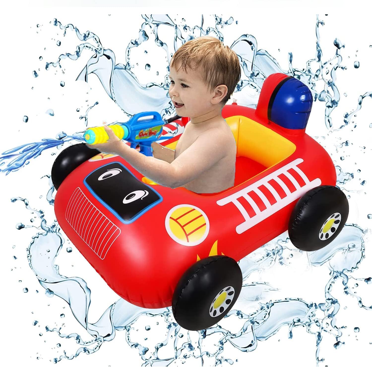 Barco Inflable con Pistola de Agua,Anillo de natación Inflable para Coche,Anillo de natación Inflable para niños Asiento Flotador para Piscina con Pistola de Agua para 3-7 años Niñas Niños