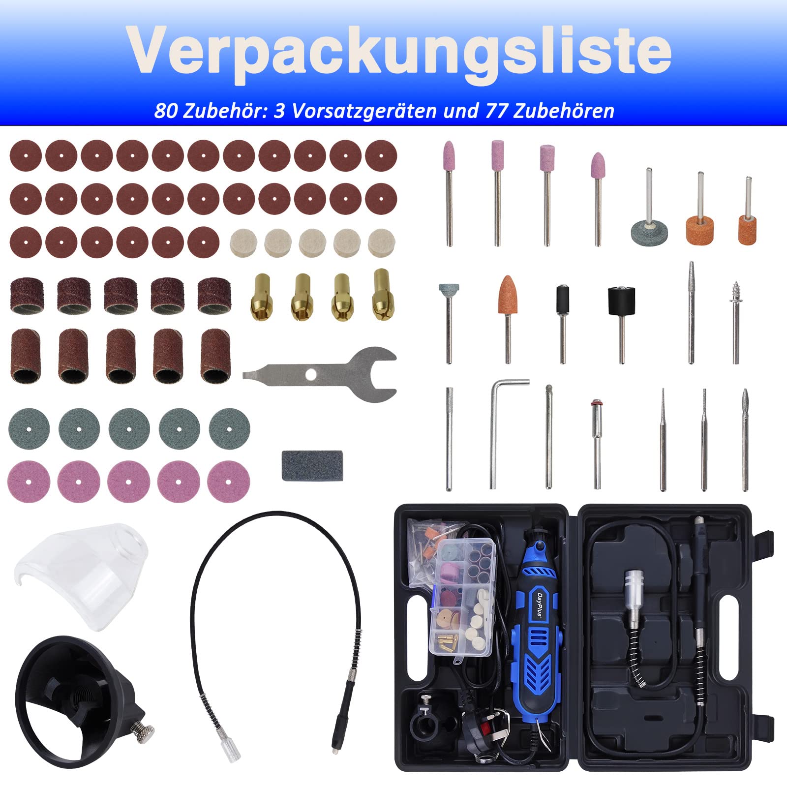 Utensile multifunzione da 135 W, set di 77 accessori, 3 dispositivi di fissaggio, 6 regolazione della velocità, paletta girevole variabile 1000032000RPM per taglio, intaglio, foratura, incisione,