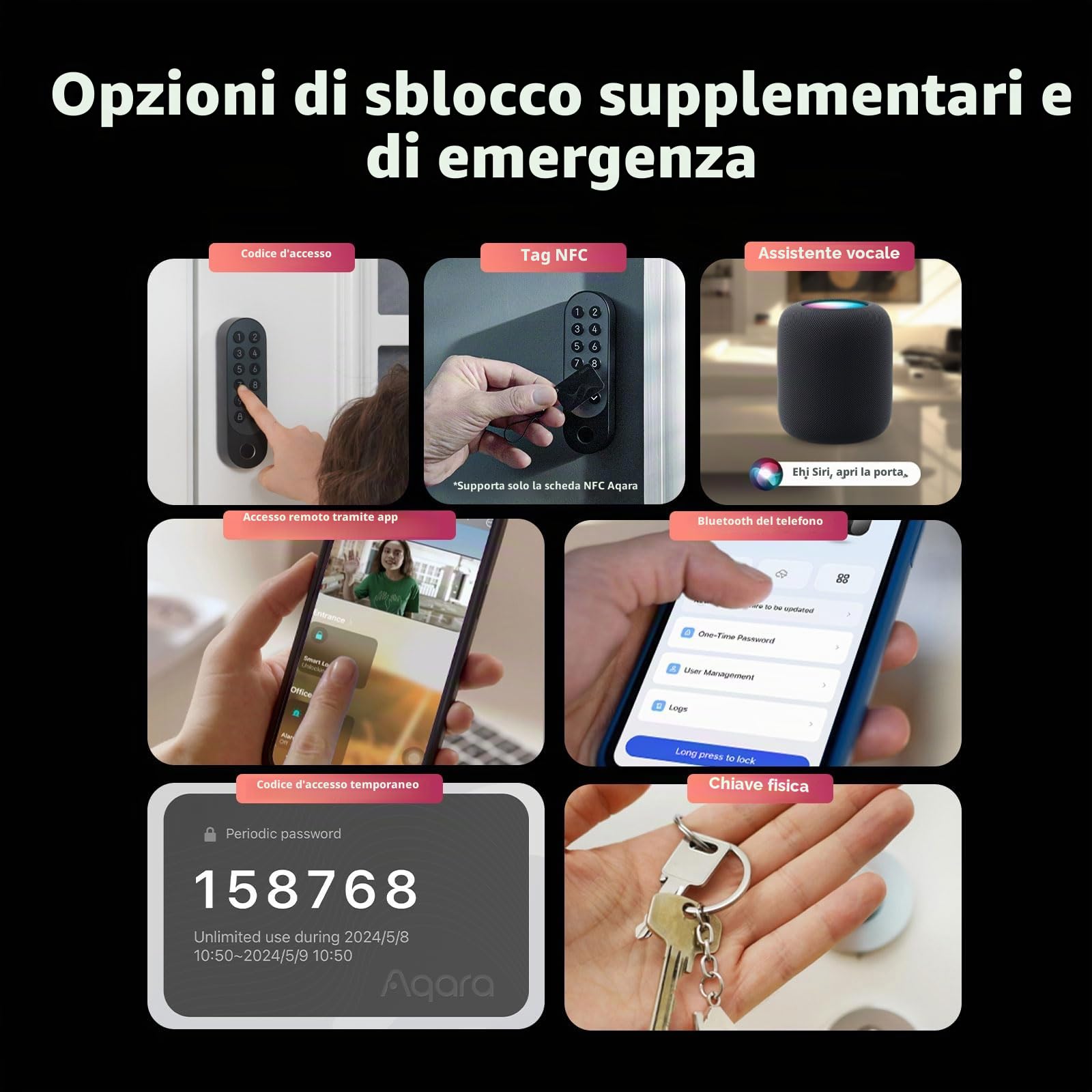 Aqara Serratura Smart U200 (Tastiera Fingerprint Inclusa), Matter over Thread, Apple Home Key e Batteria Ricaricabile, Supporta Apple Homekit, Google Home, Alexa e SmartThings, Argento