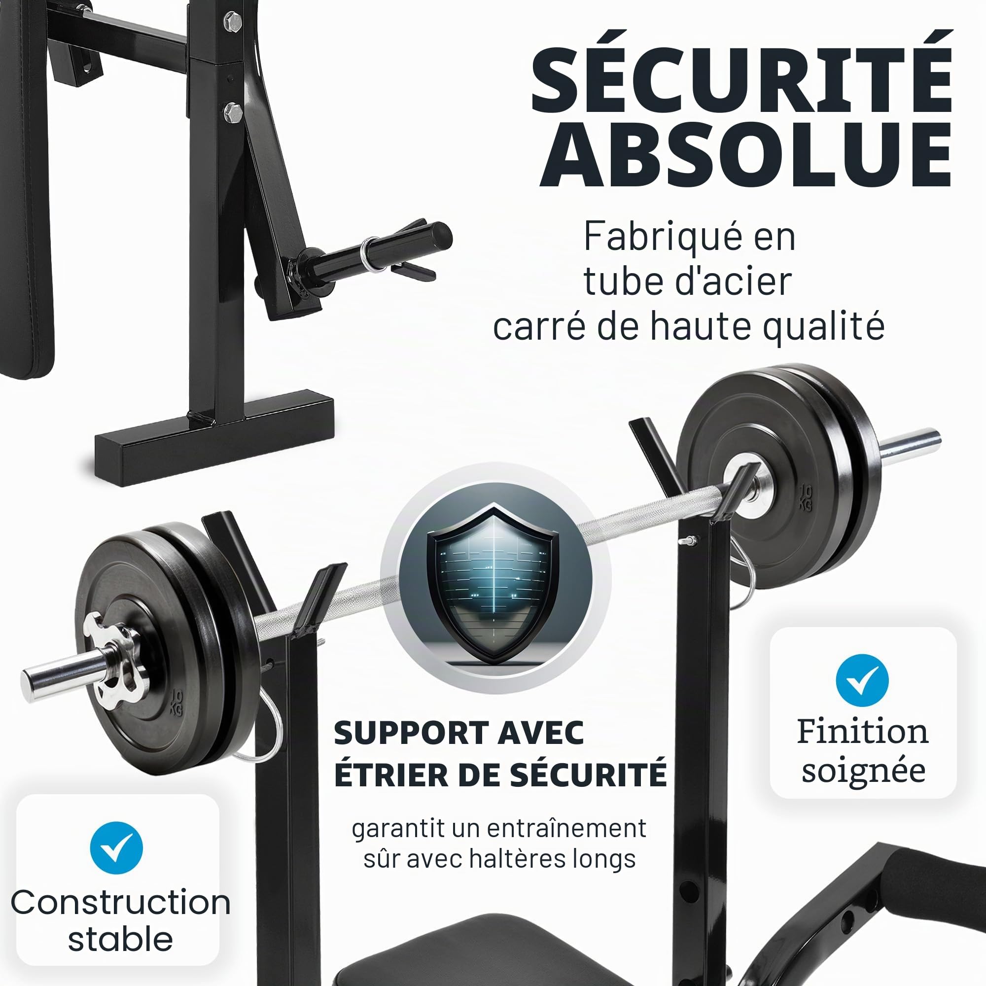 ArtSport banc de musculation multifonction ProfiGym1000 pliable et réglable en 4 positions - avec support pour haltères longs, barre curl pour les jambes et Butterfly — banc incliné banc plat
