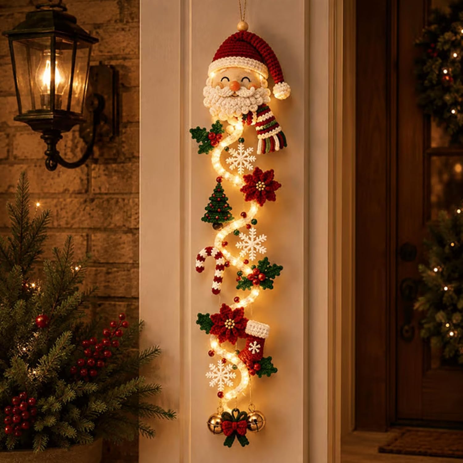 Glowing Christmas Door Hanger, 6 Festive Lighted Vertical Holiday Decor