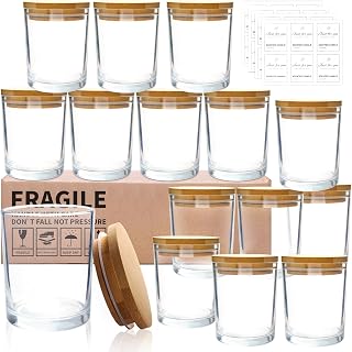 CONNOO 15 Pack 7oz Clear Glass Candle Jars with Bamboo Lids - Airtight, Dishwasher Safe Bulk Kit for DIY Candles & Storage