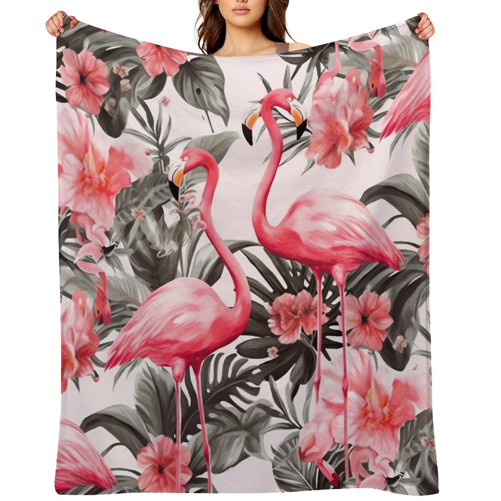 Flamingo Floral Printed Throw Blanket for Couch and Bed Super Soft Warm Lightweight Throw Blankets Cozy Fuzzy Flannel Blanket Personalized Decorative Blankets for Sofa Decor 60"x80"