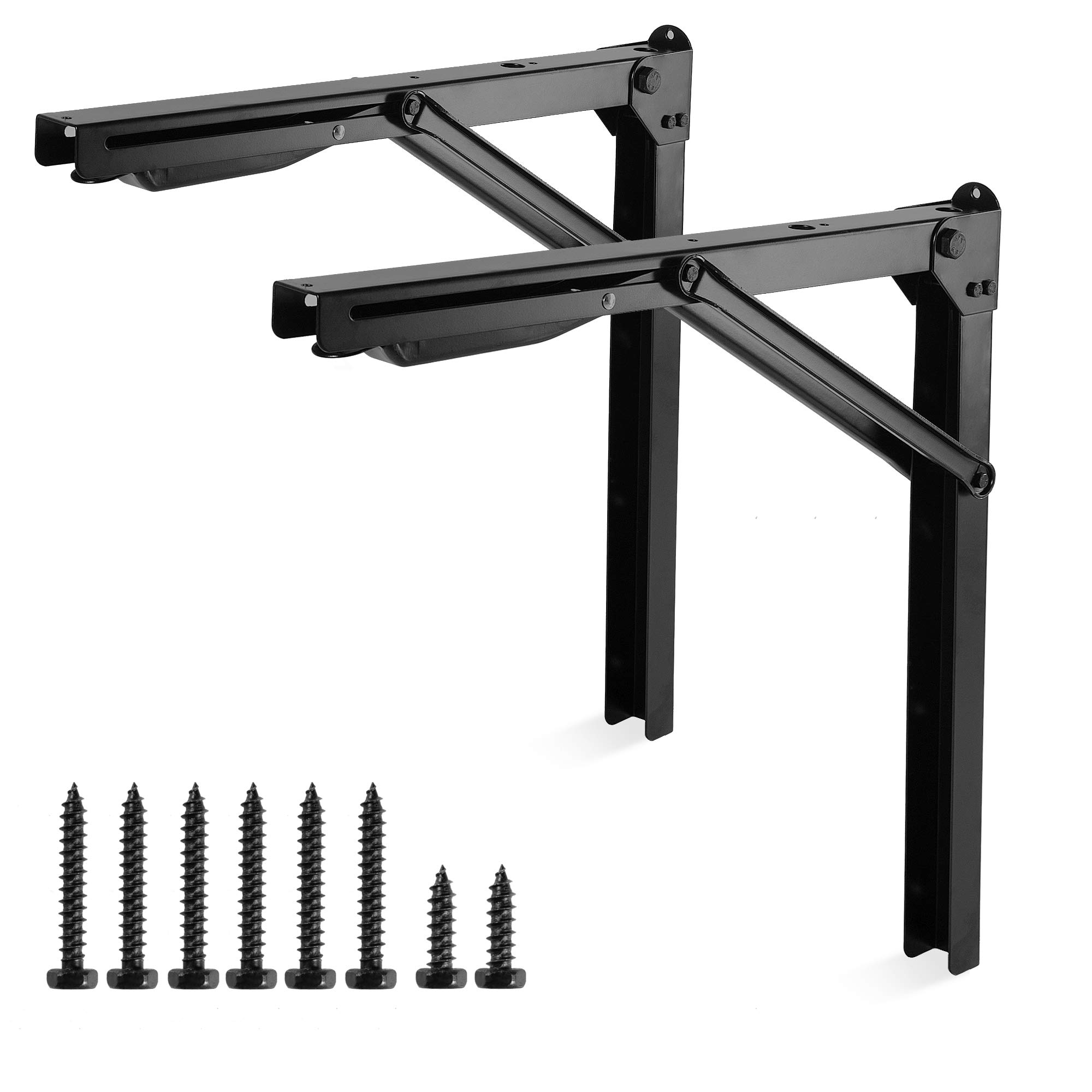 Ultrawall 24 inch Black Sturdy Folding Shelf Brackets, Heavy Duty