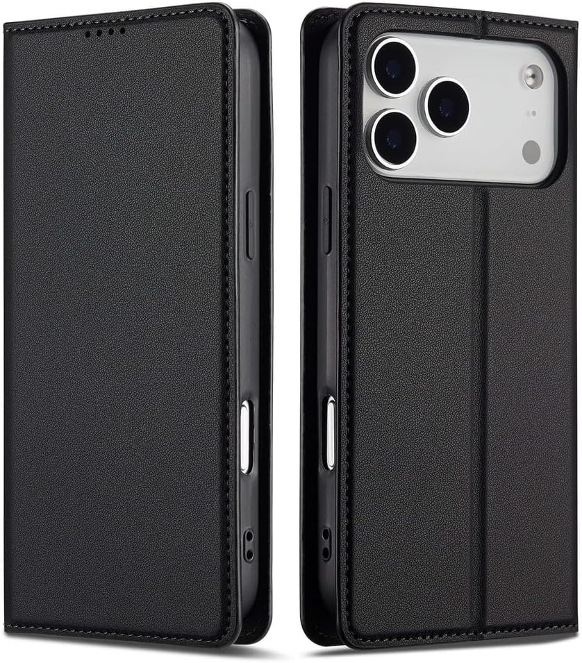 Flip Folio Case for iPhone 17 Pro Max/17 Pro/17 Air/17,All-Inclusive Protection Wallet Business Style Phone Case Leather All-Round Protection Anti-Fingerprint Cover(Black,17 Pro Max)