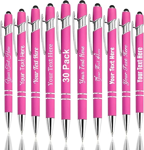 Miniatura 93 de Hasta 300 bolígrafos personalizados a granel con nombre personalizado con grabado gratis, puntas de lápiz capacitivo grabado, bolígrafo para Púrpura