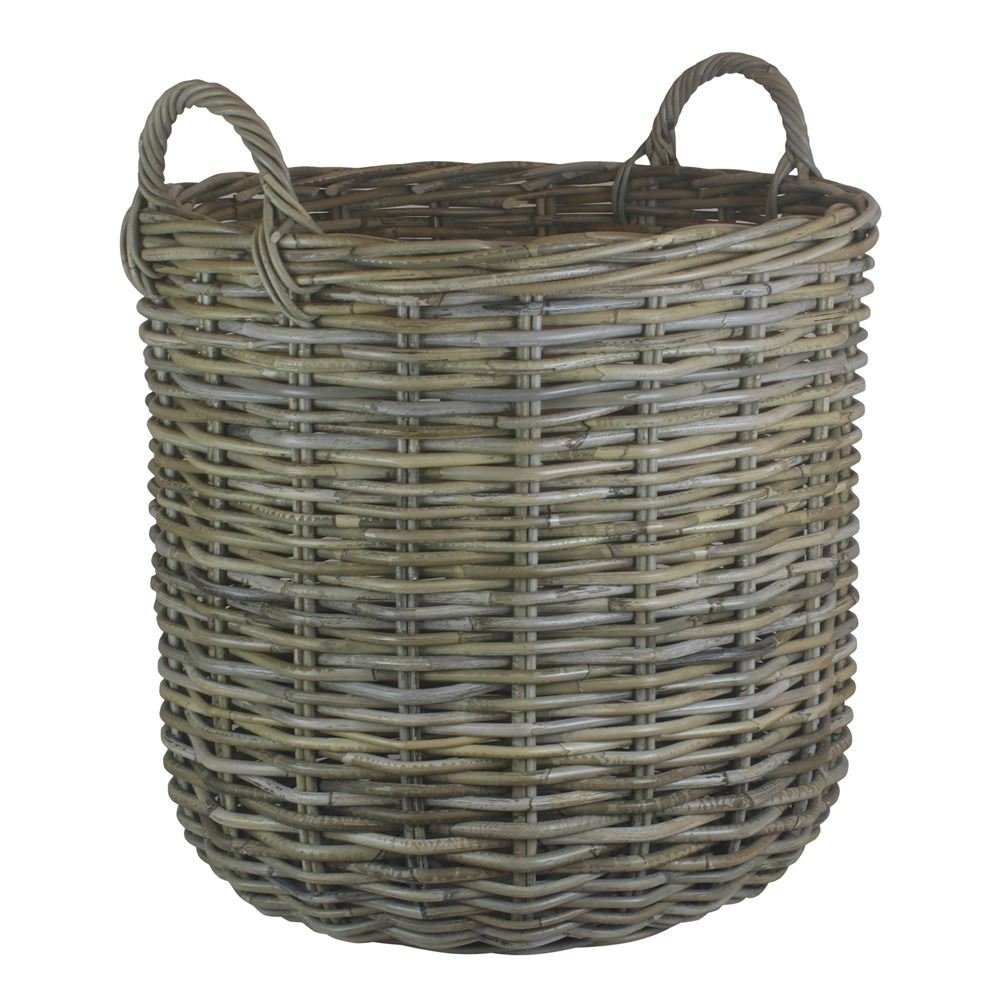 Large Tall Round Fireside Grey Rattan Log Basket