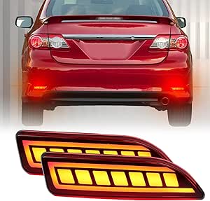 LED Rear Bumper Reflector Lights For 2011-2020 Toyota Sienna Base/LE/XLE - Brake + DRL Function, 1 Year Warranty
