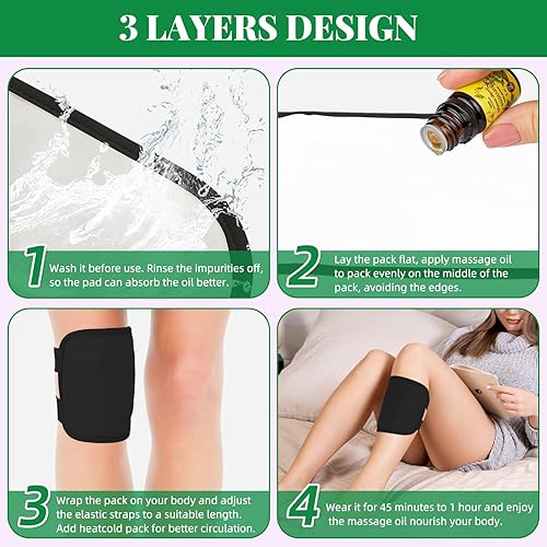 Miniatura 2 de Paquete de 2 paquetes de aceite de ricino para brazo, pantorrilla, rodilla, kit de aceite de ricino lavable reutilizable, correa elástica ajustable